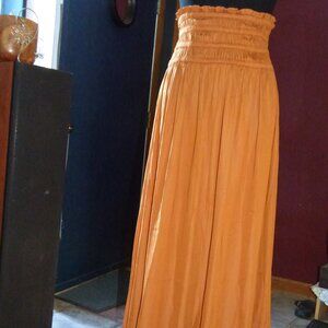 KORI GOTH BOHO WEDDING CAMEL COLOR LONG MAXI HIGH WAIST SKIRT STRAPLESS DRESS M